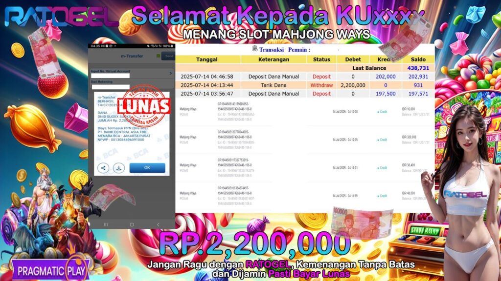 BUKTI JACKPOT SLOT MAHJONG WAYS TERPERCAYA DI INDONESIA TGL 14-07-2025