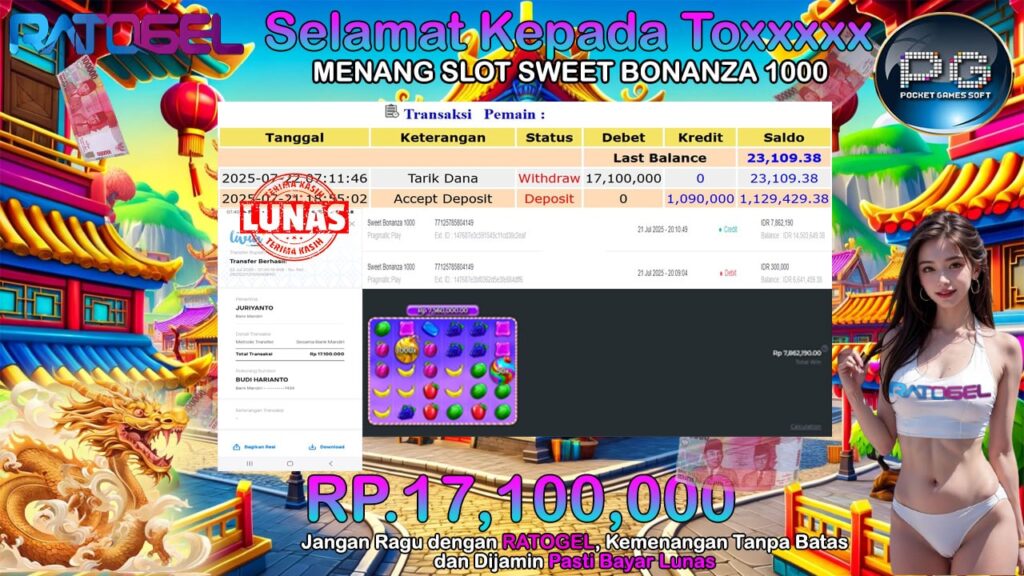 BUKTI JACKPOT SLOT SWEET BONANZA 1000  TERPERCAYA DI INDONESIA TGL 22-07-2025