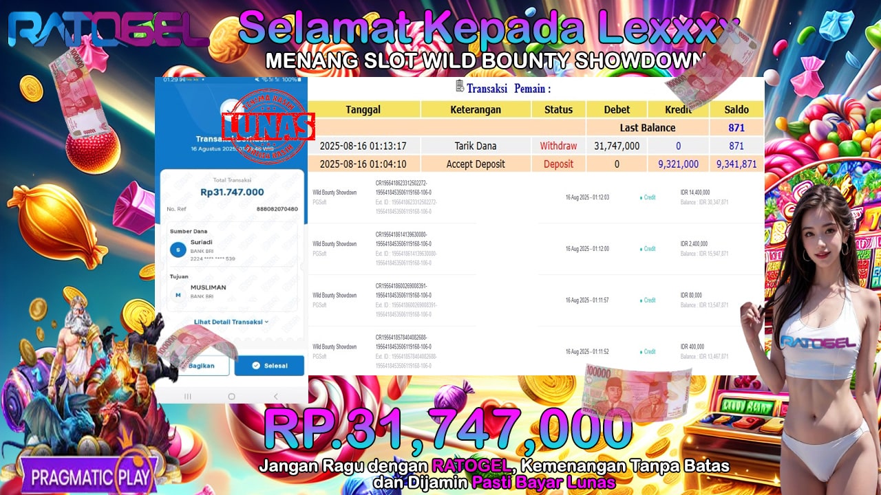 BUKTI JACKPOT SLOT WILD BOUNTY SHOWDOWN TERPERCAYA DI INDONESIA TGL 16-08-2025
